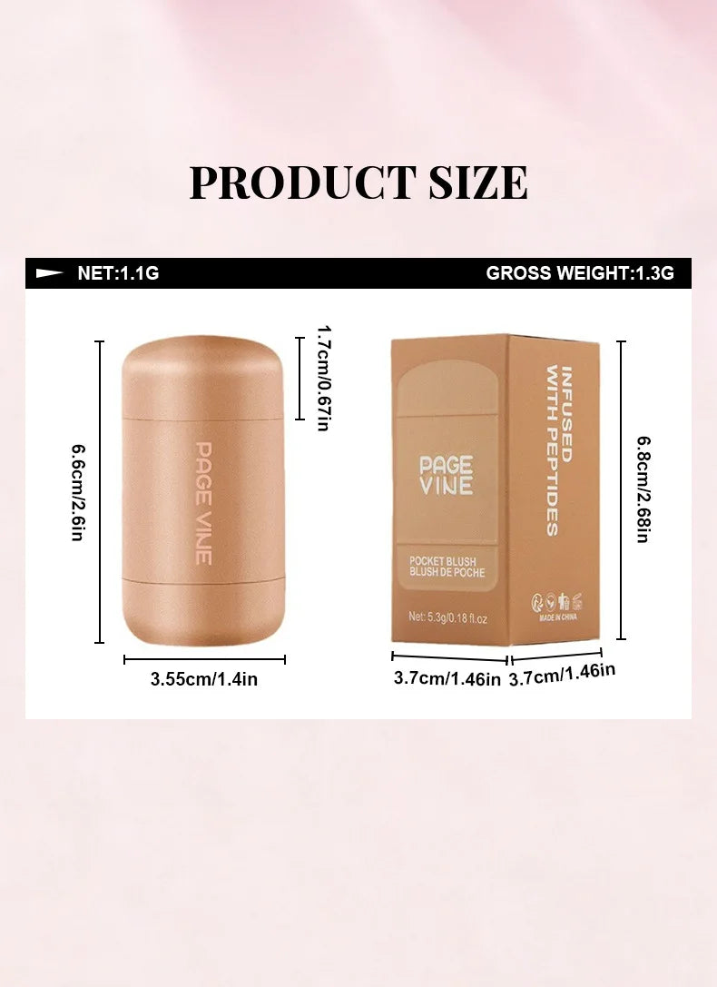 Pocket Matte Blush Stick Long Lasting Non-Sticky Lip & Cheek Tint Natural Nude Brightening Contour Rouge