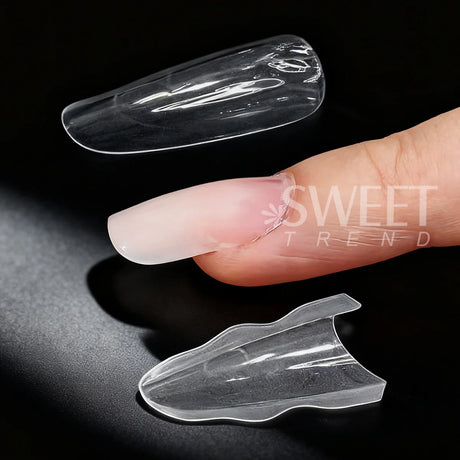 180pcs New Sandwich Nail Extension Mold Interlayer Dual Nail Forms Easy To Shape Oval/Coffin Mixed 15 Size Prolong Tool Manicure