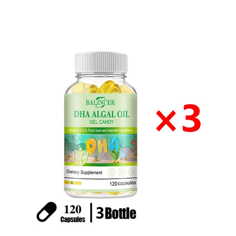 Algal Oil Omega 3 Softgels with DHA & EPA, Daily Nutritional Supplement, Supports Brain Cognitive Eye Heart & Skin Hair Wellness