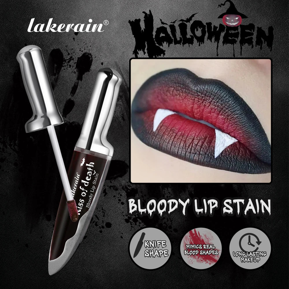 Lakerain Fake Bloody Lip Stain Gel-like Waterproof Spill-proof Long Lasting Matte Lip Tinting Halloween Party Lip Cosmetics