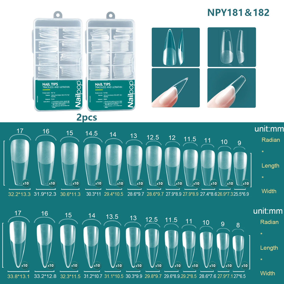 Nailpop 120pcs/box Gel X Nail Tips Medium Short Shape Almond/Square/Soft Gel Nail Tips False Nails Soak Off Easy Nail Extensions