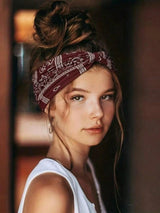 Boho Paisley Knotted Headband for Women, Wide Elastic Twisted Head Wrap, Vintage Bandana Print Hair Band for Yoga, Daily Wear