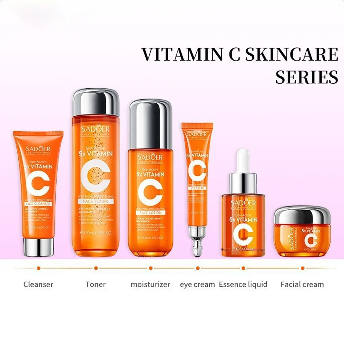 Vitamin C Skincare 6-Piece Gift Set Whitening Brightening Moisturizing And Firming – All In One A Perfect Holiday Christmas Gift