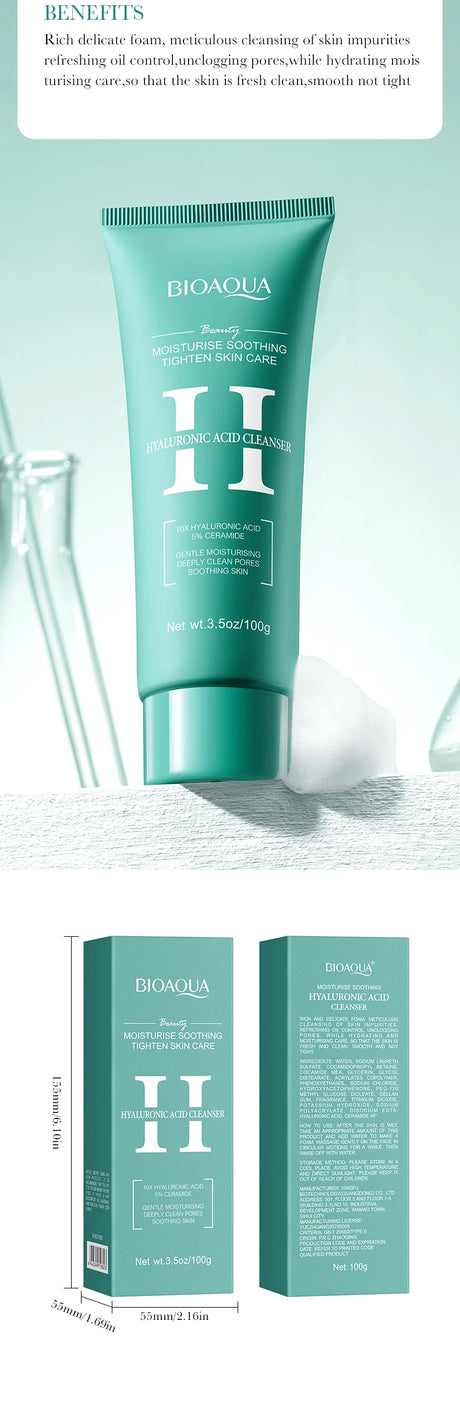 BIOAQUA Hyaluronic Acid Facial Cleanser Moisturizing Face Wash Foam Anti-aging Face Cleanser Facial Skin Care Products