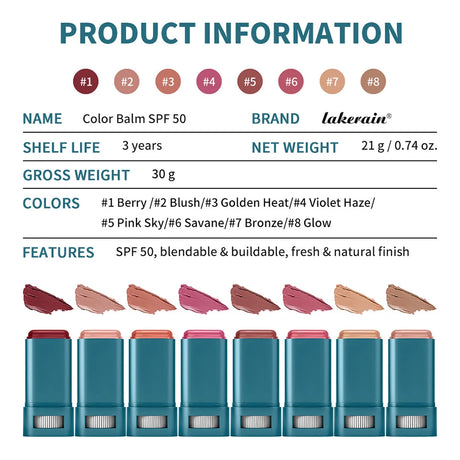 Lip & Cheek Color Balm SPF 50 Mineral Broad Spectrum Sun Protection Water Sweat Resistant Hydrating Long Lasting Buildable Blush