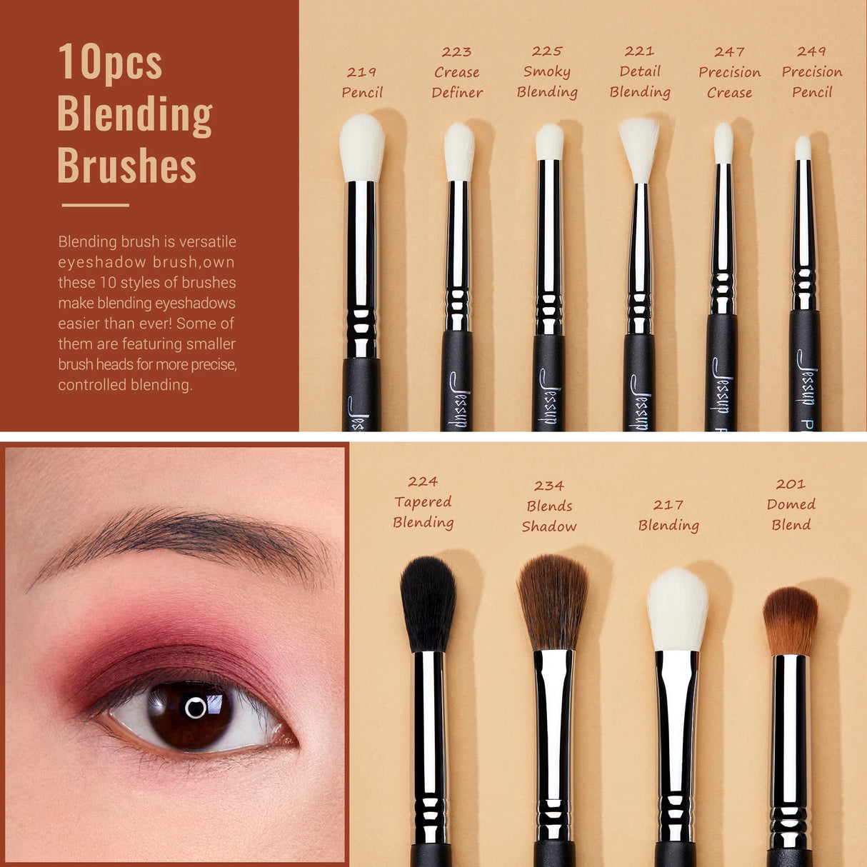 Jessup Eye Makeup Brushes Set,Professional Makeup Brush,Synthetic Eye Blending Brush Eyeshadow Brush Eyebrow Crease Shader T341