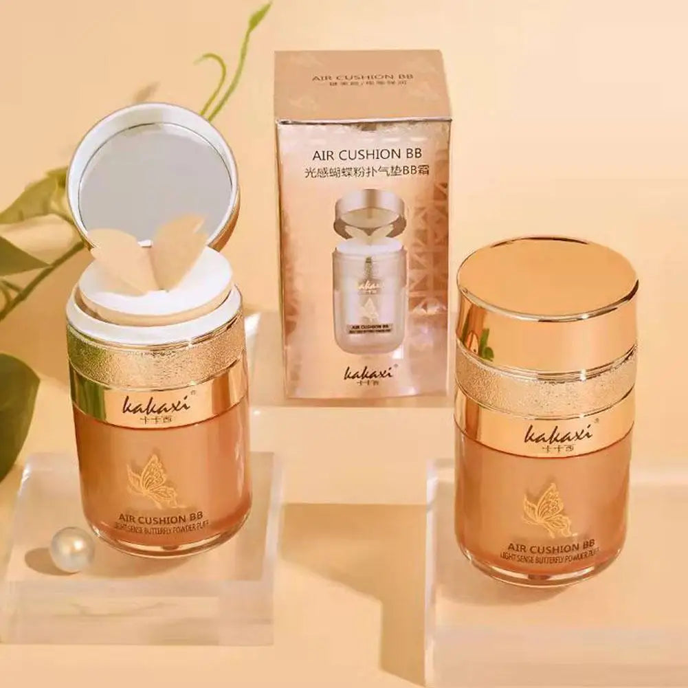 Butterfly Cushion BB Cream,Moisturizing Concealer Makeup Base BB Liquid Foundation,Butterfly Air Cushion Powder Puff CC Cream