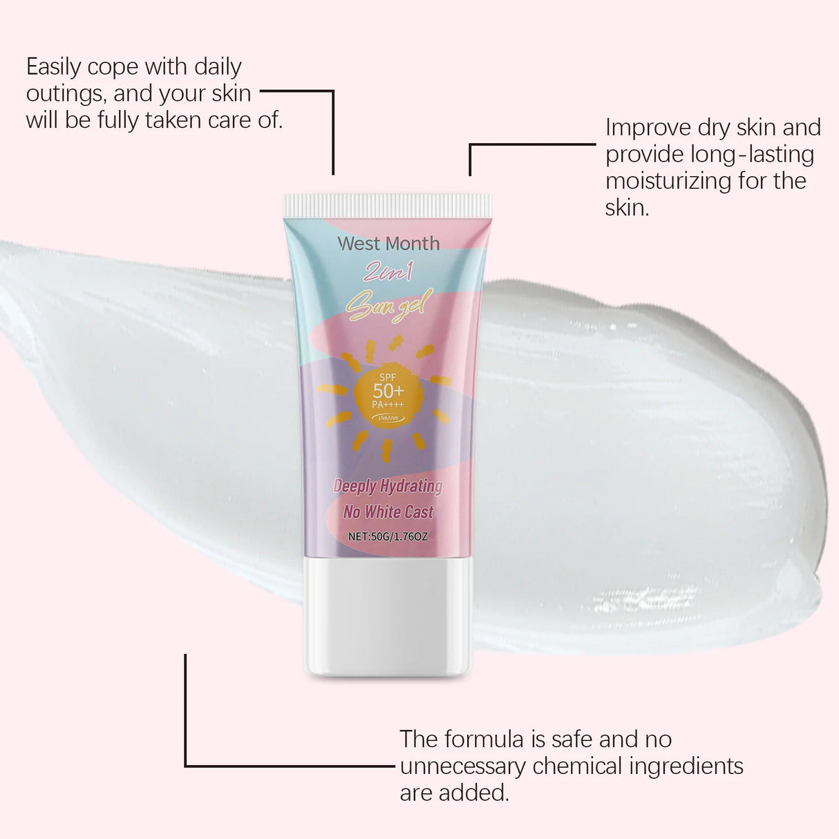 West&Month 2 In 1 UV Protection Body Face Lotion Lightweight Fast Immediate Absorption Long Lasting Hydrating Nourishing Cream Powerful Antioxidant Barrier Protection Against UVA UVB Non Greasy Daily Sun Skin Care Moisturizer