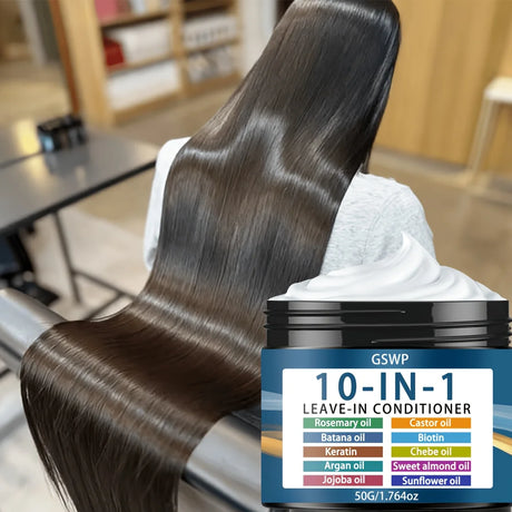 GSWP 10 In1 Leave-in Conditioner with Rosemary Oil&Keratin, Moroccan Nut Oil, Biotin Etc. Hydrates&Moisturizes. 50g/100g