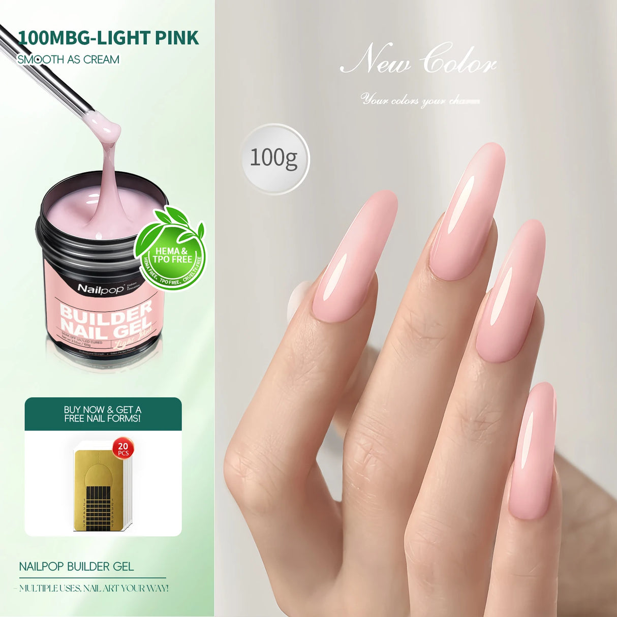 Nailpop Milky Smooth Builder Gel 30/100g for Nail Extension Long Lasting Quick Building UV Gel Soak Off Nail Art Design DIY