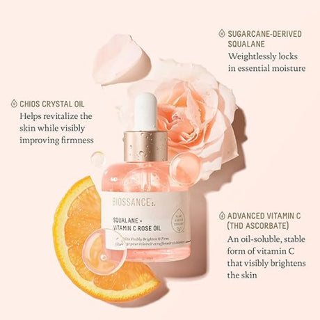 Squalane + Vitamin C Rose Advanced Facial Oil - Brightening, Firming, and Hydrating Serum for All Skin Types