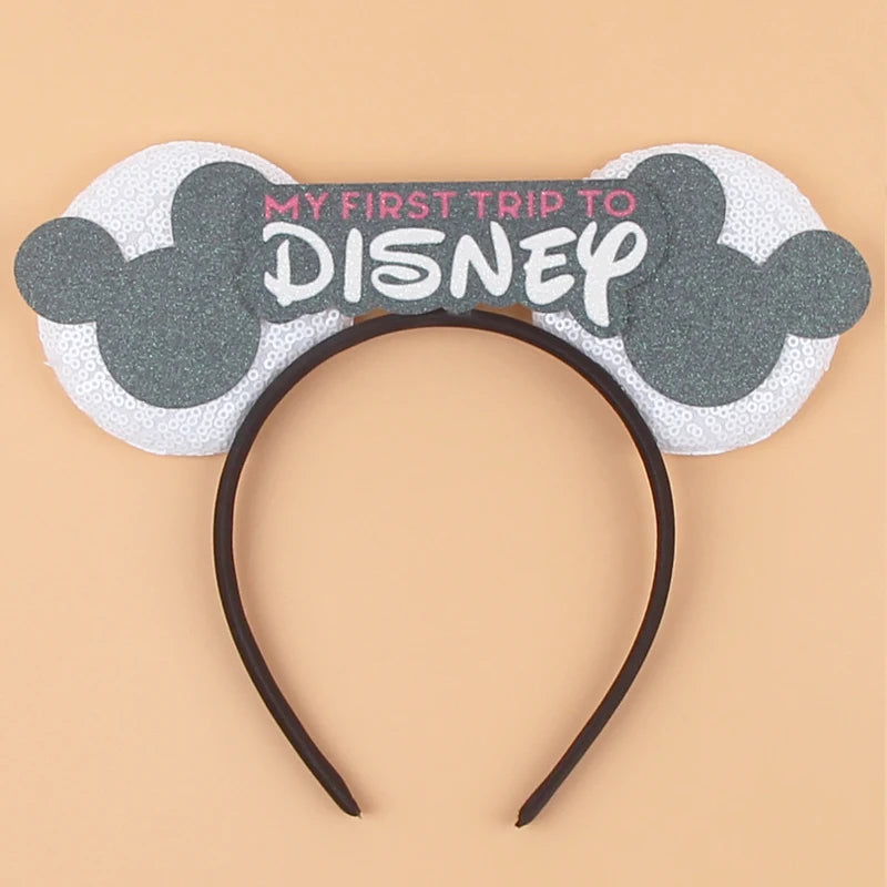 2026 Disney Trip Mickey Ears Headband For Girls Sequin Castle Bow Hairband Cartoon Character Cosplay Hair Accessories Kids Party