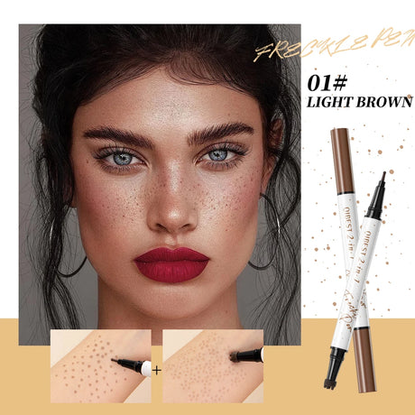 QIBEST Double-end Freckles Stamp Pen Makeup 2-IN-1 Freckle Seal Waterproof Face Concealer Contour Natural Brown Freckle Cosmetic