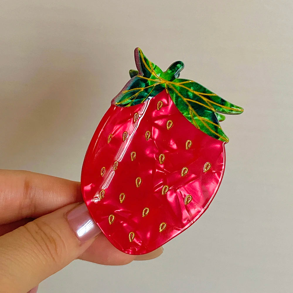 Creative Acetate Strawberry Shark Hairpin Women's Girls Cute Acetate Fruit Accessories Tool Hair Clip Claw For Fixed Headress