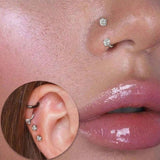 6/2pcs Horseshoe Nose Rings With L-Shape Nose Stud, Stainless Steel Rianbow CZ Nose Ring,, Lip Eyebrow Helix Ear Piercing