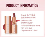 O.TWO.O Matte Lipstick Lip Tint 8 Colors Waterproof Long Lasting Non-stick Cup Sexy Highly Pigmented Velvet Lip Sticks Lip Stain