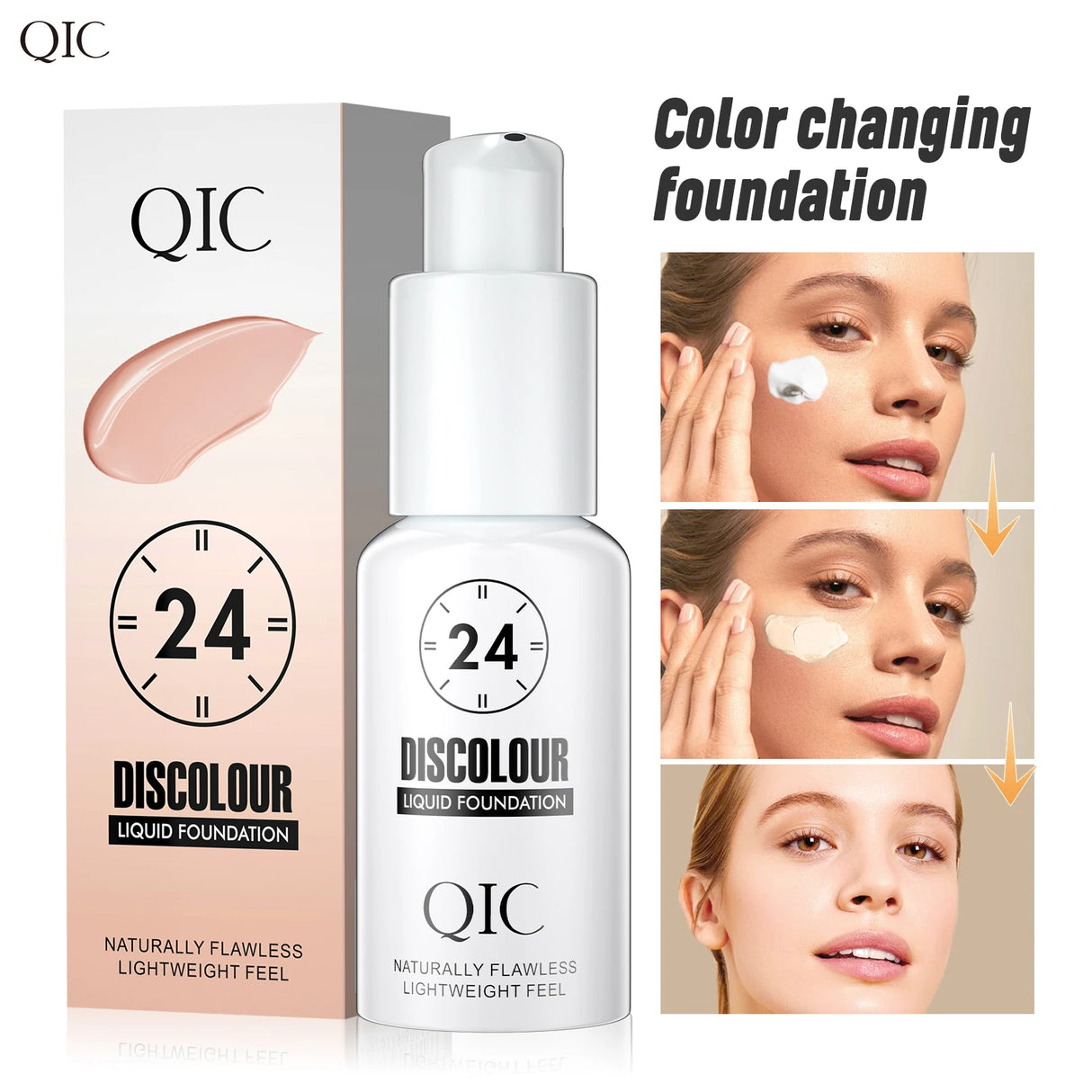 QIC 30ML Foundation Color Changing Makeup Base Nude Face Full Cover Matte Concealer Long Lasting Make Up Liquid Foundation Cream