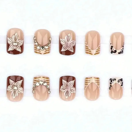 Y2K Cool Girl 3D Embossed Leopard French Press On Nails 24Pcs European Style Self Adhesive Reusable False Nails Daily Party Beauty Accessory