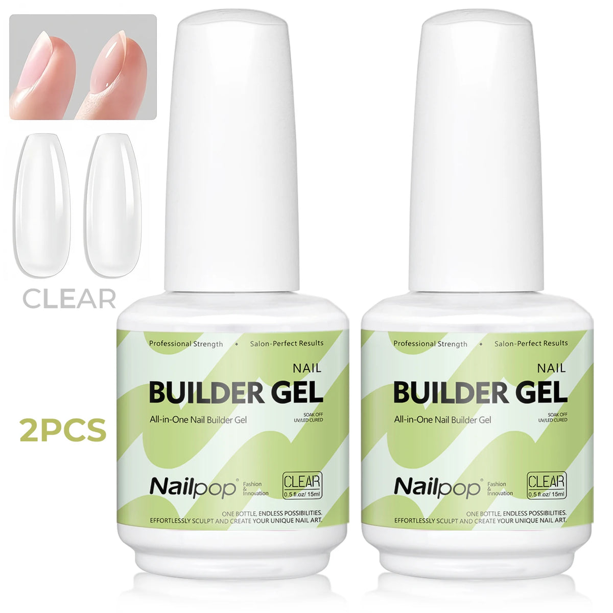 Nailpop 15ml Builder Gel Nail Polish for Nail Apex & Extension Strengthener Upgraded Soak Off UV Gel Rhinestone Glue 4 Colors