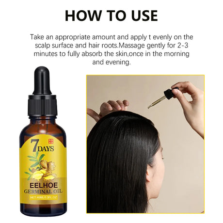 EELHOE 20ml Ginger Hair Growth Oil Strengthening Scalp Nourishing Hair Roots Anti Loss Fuller Care Hairs Essence for Women Men