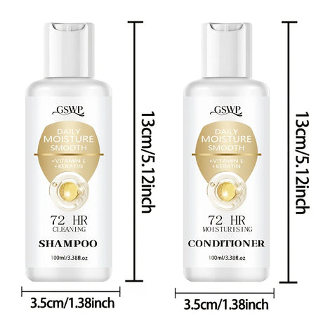 GSWP 72-Hour Moisturising Shampoo and Conditioner Set, enriched with keratin for deep hydration, Ideal as a gift. 100ml + 100ml