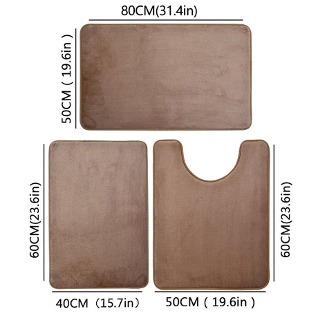 Three Piece Toilet, Bath Floor Mat, Shower Mat, Bath Absorbent Mat, Non Slip Carpet, Soft and Comfortable, Laundry Room.