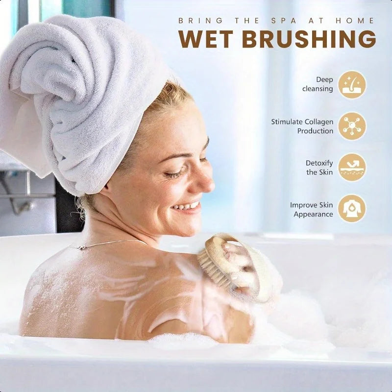 2 In 1 Dry Skin Body Brush Natural Bristle Dead Skin Remover Anti Cellulite Exfoliates Blood Circulation Health Massage Tools