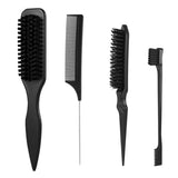 4Pc Boar Bristle Slick Back Hair Brush Set For Sleek Ponytail Bun Smoothing Baby Hairs,Flyaways,Edge Control Backcombing Teasing