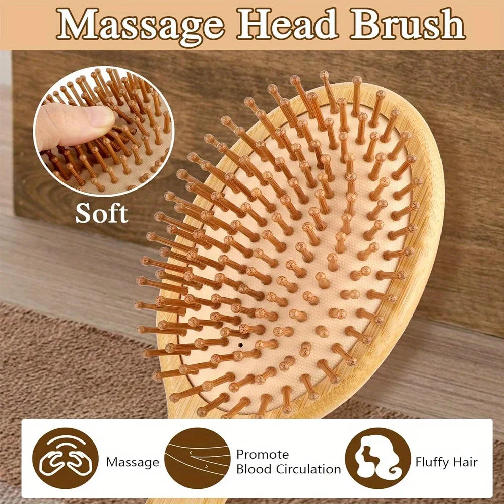 Wooden Hair Brush Improve Hair Growth Wood Hairbrush Prevent Hair Loss Comb Bamboo Comb Teeth Hairdressing Styling Hair Tools