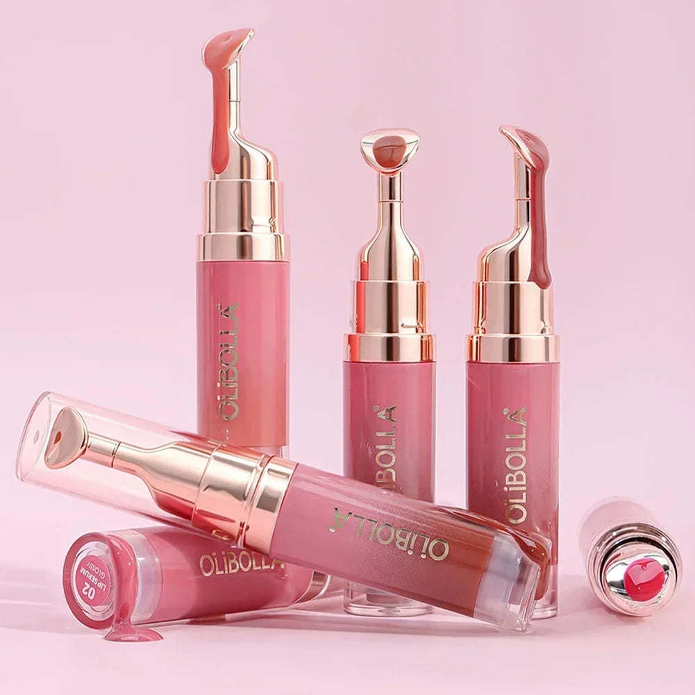 Lip Repair Plumping Lip Gloss, Metal Massage Wand Hydrating Mirror Glass Lip Oil, Waterproof Non-sticky Shiny Lip Tint