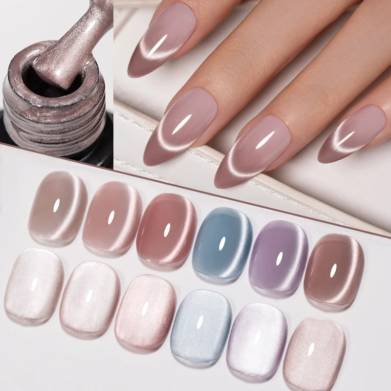 PUENTE 7.5ML Nude Shade Moonlight Cat Magnetic Gel Nail Polish Ultra-Bright Cat Eye Soak Off UV Semi-Permanent Varnish Manicure