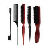 Hair Styling Comb & Brush Set, Boar Bristle Teasing Brushes & Tail Combs, Edge Control Styling Tools，Nylon Bristles, ABS Handle