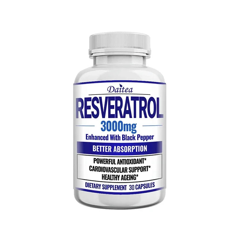 Resveratrol Supplement Capsules - Anti-Aging, Cardiovascular & Joint Support, Skin Health