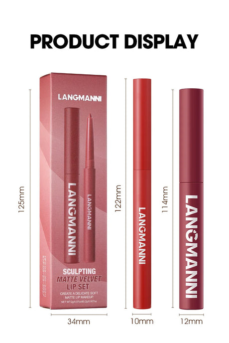 2Pcs/Set Matte Lipstick Lip Liner Pencil Non-Stick Cup Long-Lasting Velvet Red Lipstick Pen Smooth Lipliner Waterproof Makeup
