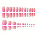 24Pcs French Pink Square Press On Nails Combo For Fingernail And Toenail Removable Reusable Women Daily Party DIY Manicure Supply