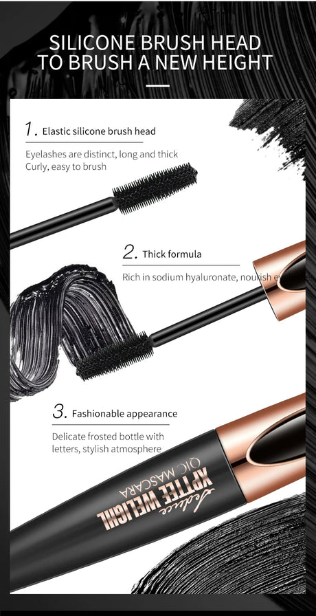 Black 4D Fiber Mascara Thick Lengthening Volumizing Waterproof Sweatproof Long Lasting Eyelash Extension Eye Makeup Cosmetics