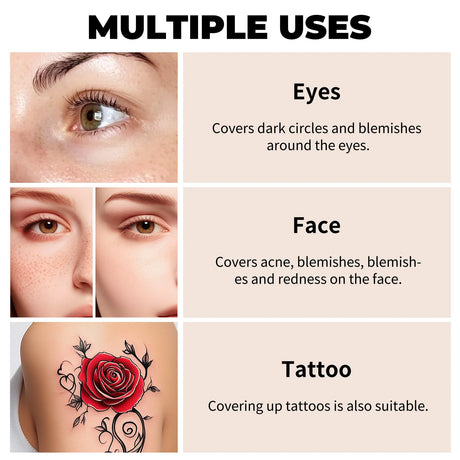 Waterproof Full Coverage Concealer for Tattoos, Scars - Natural Finish Foundation for All Skin Tones & Types