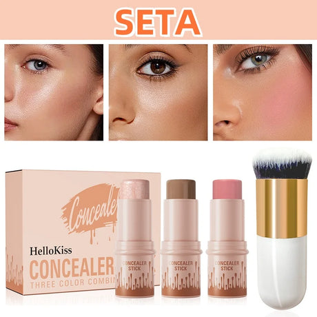 4pcs Set of Contour Stick, Highlight Stick, Blush Stick, Contour Brush, Shapes the Face Contour, Non-Greasy, Waterproof