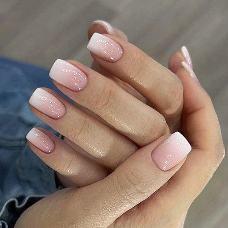24pcs Upgrade Your Look With White Gradient Almond False Nails 1pc Nail File & 1Nail Glue Sticker Kit Nails
