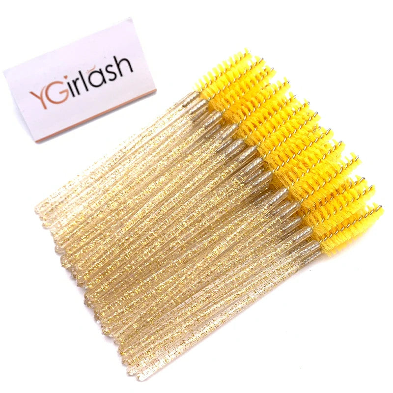 YGirlash 50Pcs Lash Swans Crystal Eyelash Applicator Disposable Diamond Handle Nylon Mascara Wands Brush Cosmetic Tools