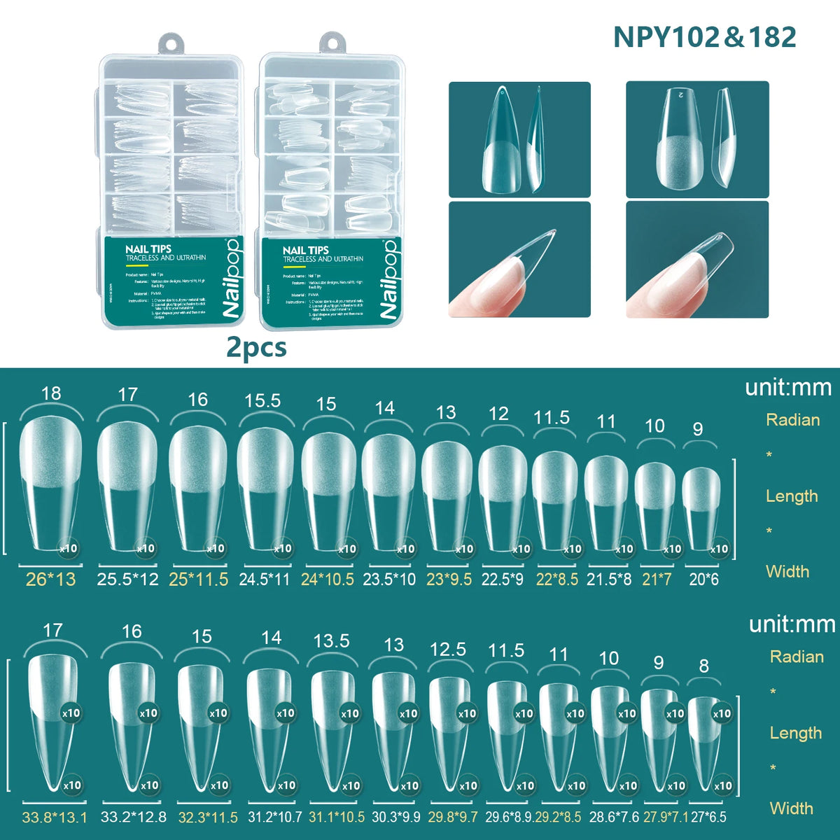 Nailpop 120pcs/box Gel X Nail Tips Medium Short Shape Almond/Square/Soft Gel Nail Tips False Nails Soak Off Easy Nail Extensions