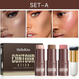 4pcs Contour Stick, Highlighter Stick, Blush Stick 4pcs Cream Contour Kit with Contour Brush, Create Face Contour, Non-greasy