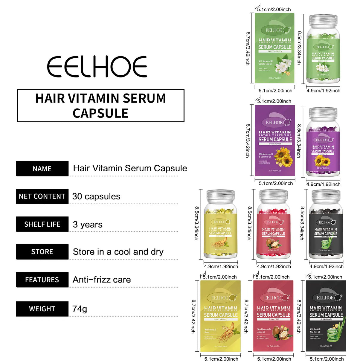 EELHOE Vitamin E in Oil for Hair Loss Prevention Strengthening Hair Roots Moroccan Argan Oil Smooth Regrowth Hair Oil Capsules