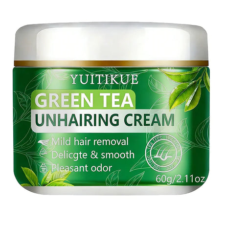 YUITIKUE Green Tea Unhairing Cream | Mild Hair Removal Formula | Delicate Smooth Skin & Pleasant Odor For All Skin Types 60g