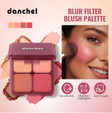 4 Shades Blush Palette Matte & Shimmer Two Textures Rich Pigment Long-wear Soft Blur Finishing Compact Blush Daily Cheek Makeup