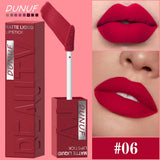 DUNUF Matte Velvet Lip Gloss, 3D Plumping & Waterproof, Square Tube Lipstick, Easy Application, 8 Shades (All-in-One)