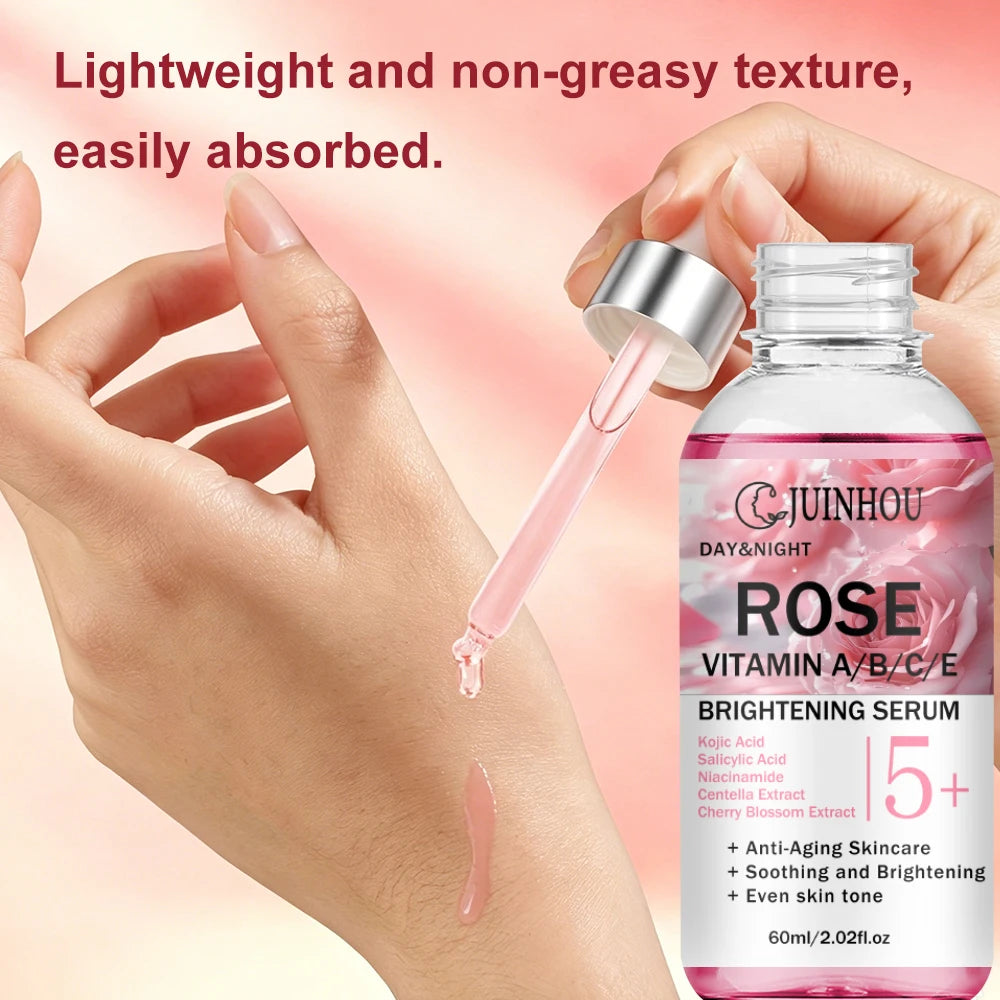 JUINHOU Natural Rose Vitamin ABCE Face Serum for Dull Uneven Skin Daily Hydrating Face Care Improve Skin Radiance Daily Skincare