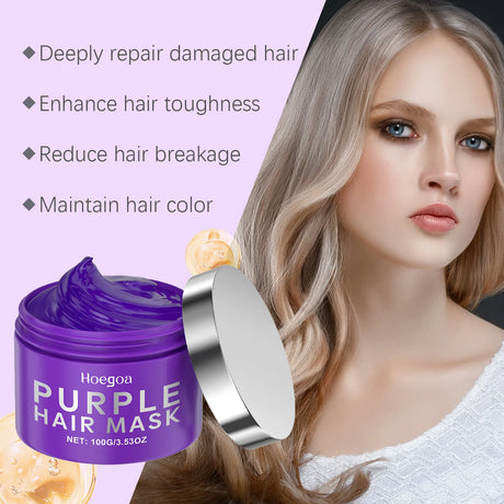 Purple Keratin Hair Mask Repair Dry Frizz Damage Remove Yellow Color Neutralizes Brass Soft Shiny Smooth Nourish Hair Care Cream