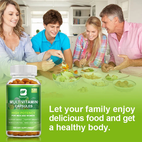 BEWORTHS Multivitamin Capsules with Vitamins & Minerals for Energy Brain Heart Skin Eye Health Immune Support for Women and Men