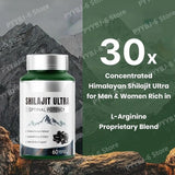 Shilajit Ultra with L-Arginine for Natural Energy and Vitality 60 Capsules Non-GMO  Endurance Stamina Antioxidant Supplement